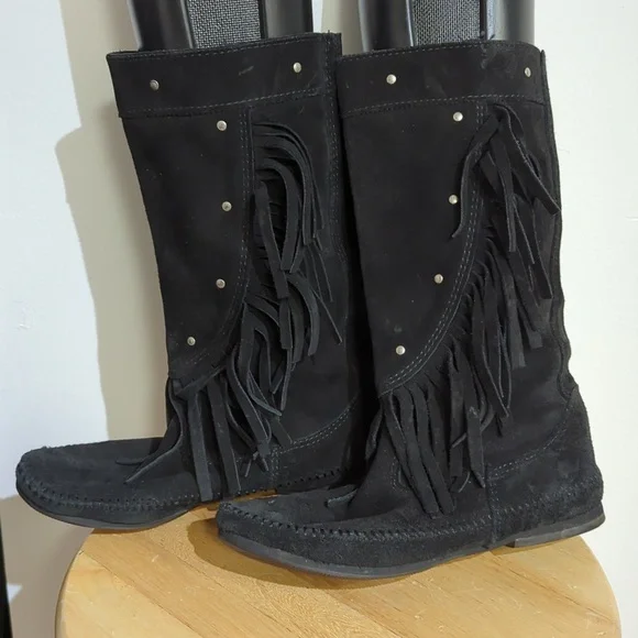 Mister Mint suede fringed moccasin boots - Picture 1 of 8